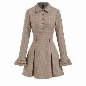 NWOT Brown Button Up Ruffle Plaid Dress